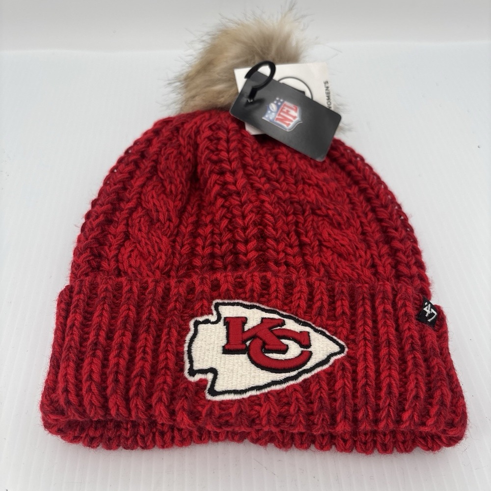 Kansas City Chiefs Red Beanie 47 Brand NWT NFL Football Womens Pom Hat